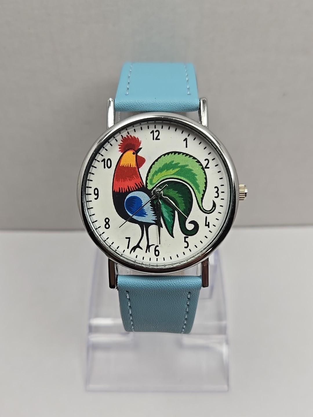 Kokofolk Rooster Folk Artisan Quartz Watch Blue Leather Band New Battery Poland