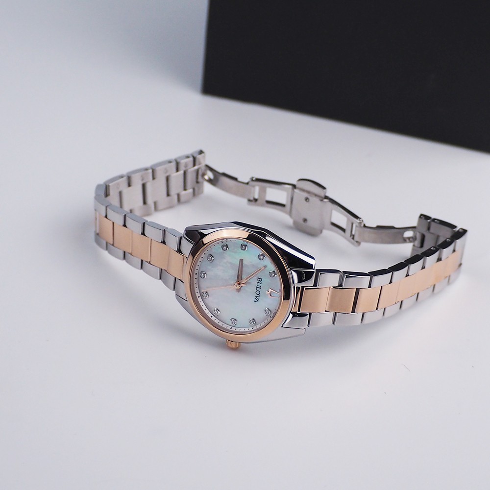 Bulova Surveyor Diamond 98P207 Mother of Pearl Dial Rose Gold Band Women’s Watch