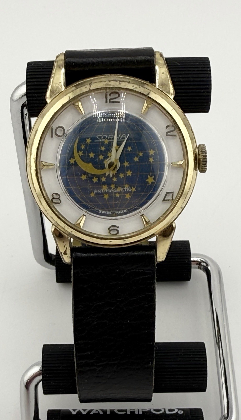 Vtg Sorna Moon & Stars Constellation Watch Rare Mechanical For Parts Or Repair