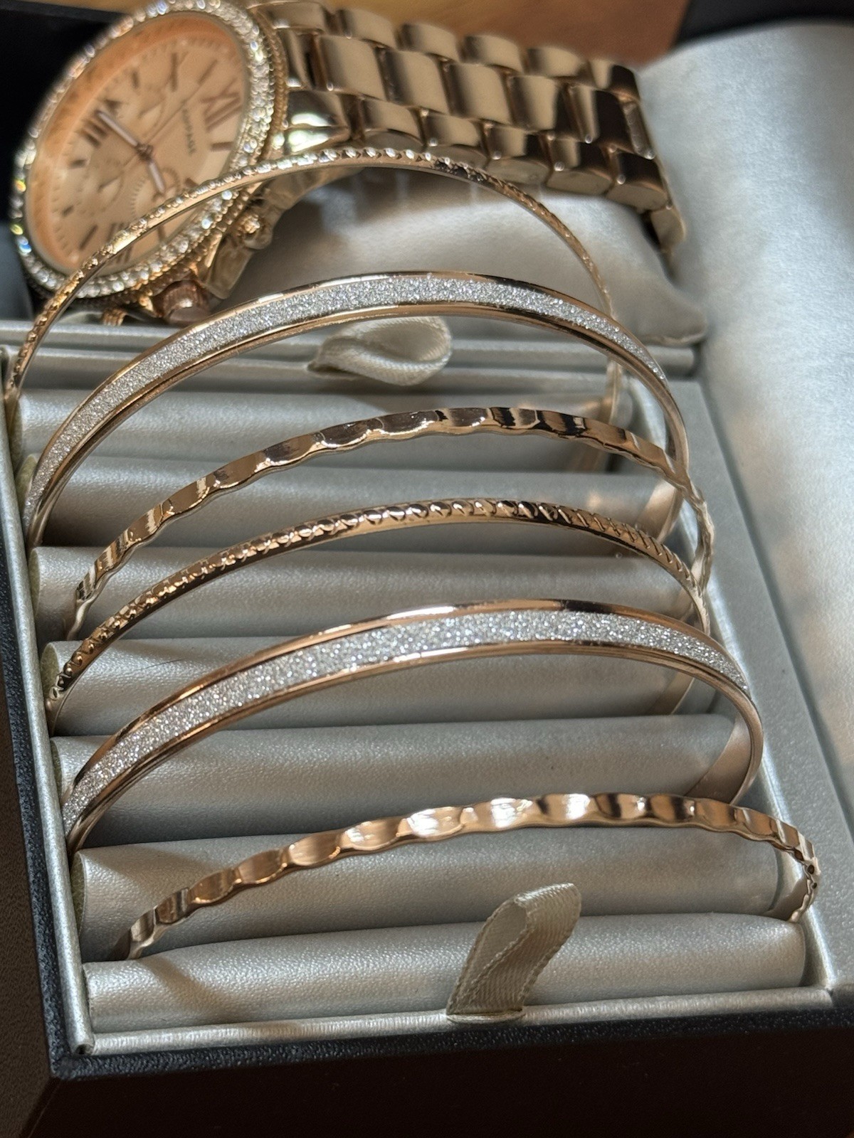 Rampage Rose Gold Watch & Bangle Set 6 Unique Bracelets New In Box