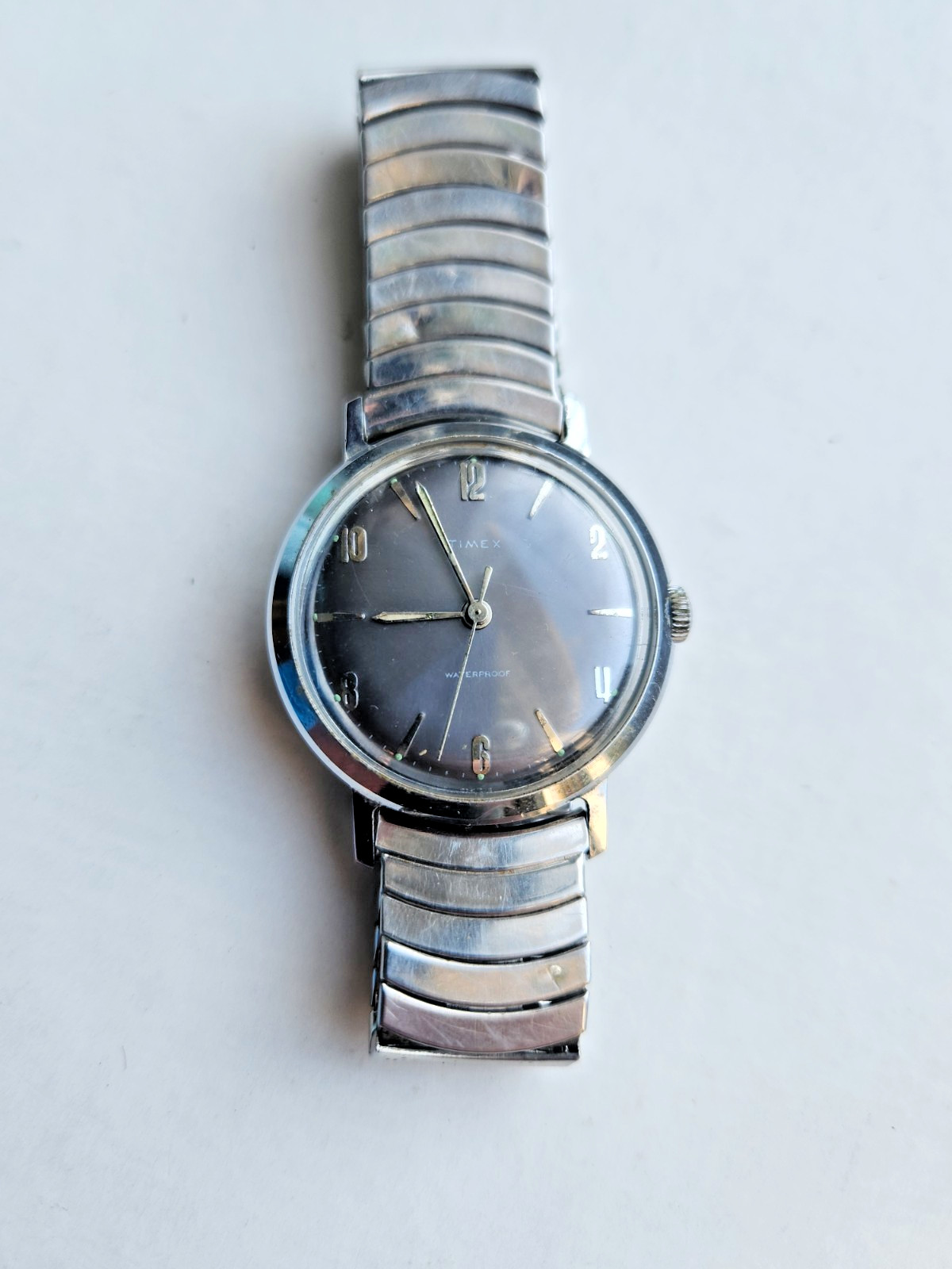 Vintage Timex Marlin Men Formal Silver Expansion Band Mechanical Wind 33mm Watch