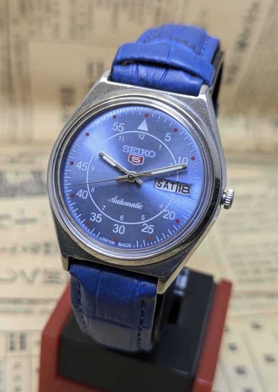 Vintage Seiko 5 Automatic 21 Jewels 6309 Men’s Wrist Watch Japan Made Blue Dial