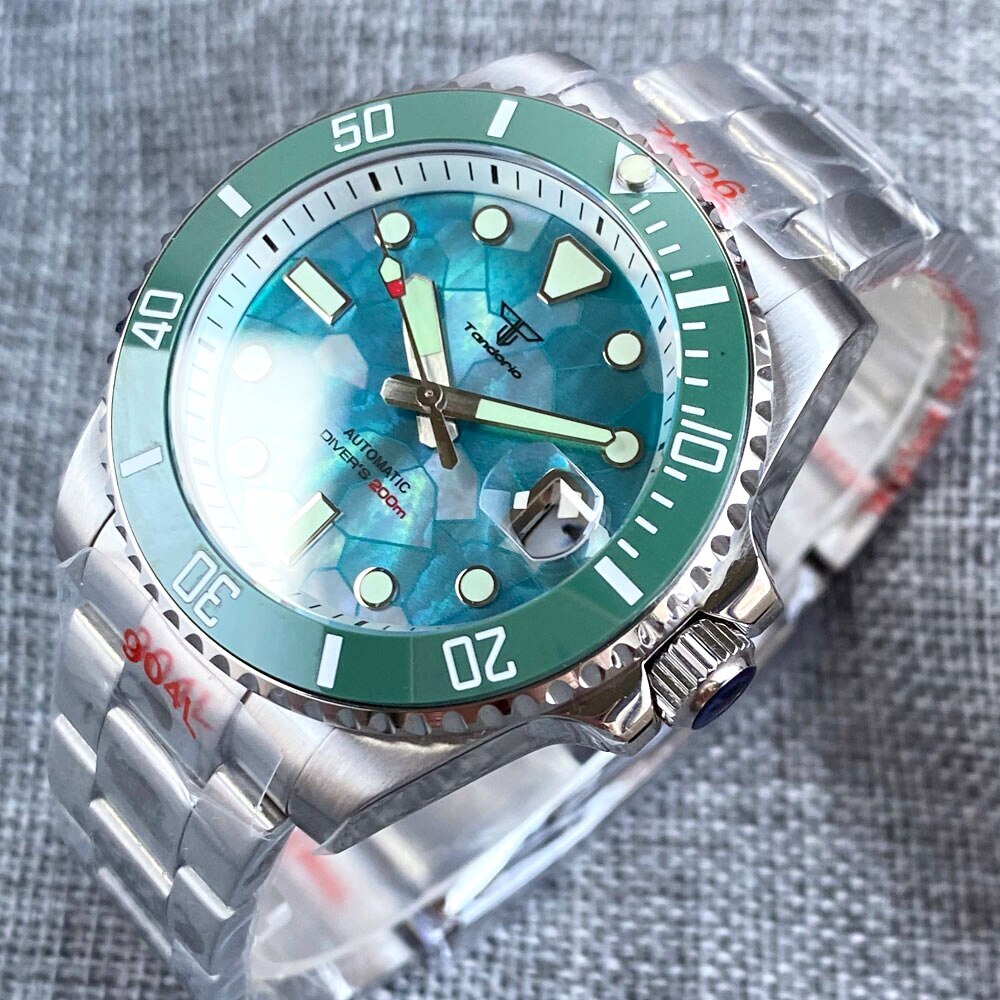 Tandorio 40mm 20ATM Green MOP Dial NH35A Automatic Watch For Men Sapphire Glass