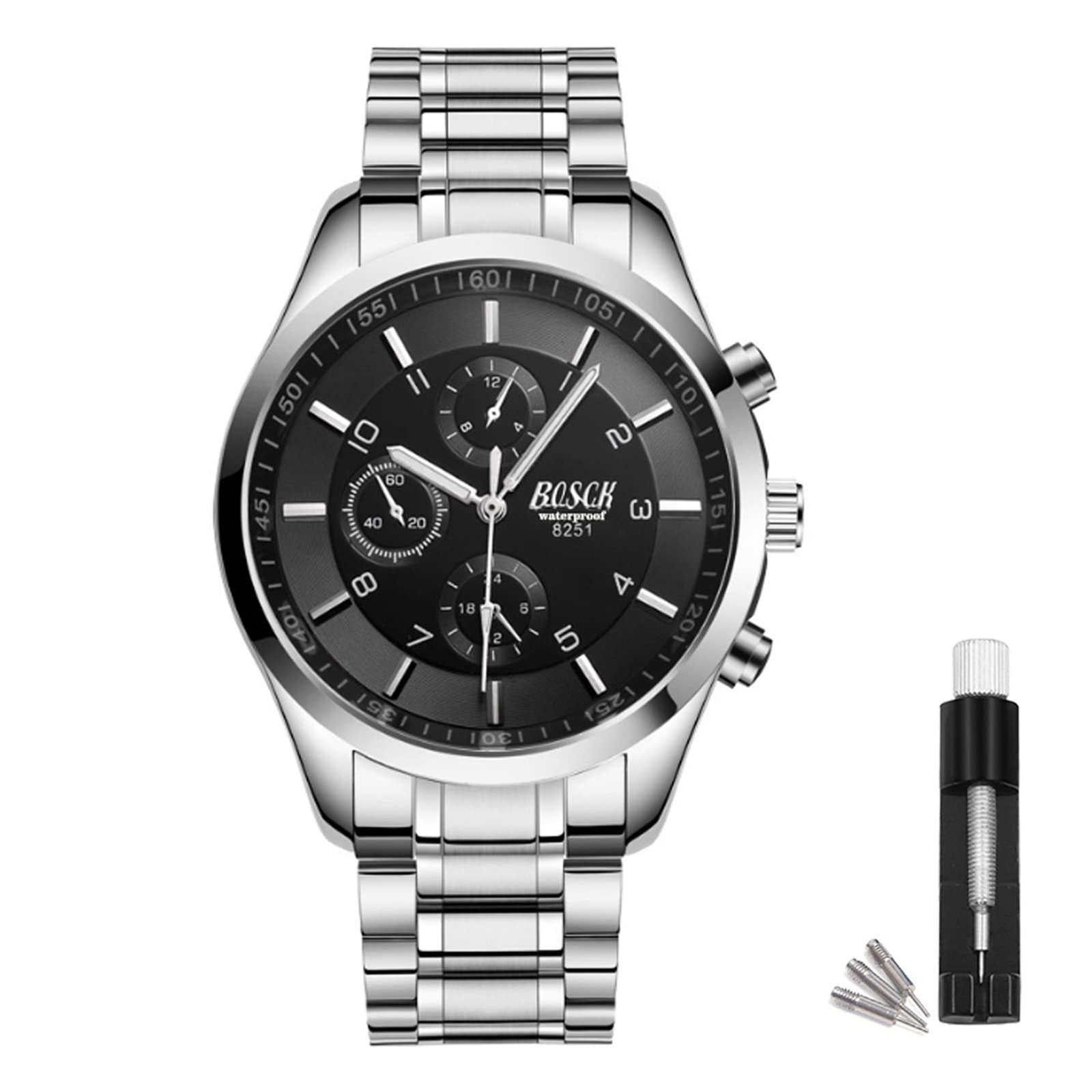 Analog Mens Watch(No Chronograph), 40mm Easy Read Auto Date and Day Stainless…