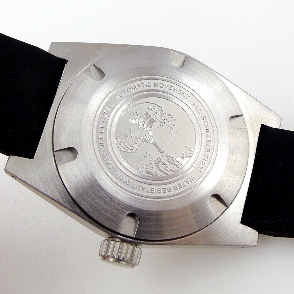38mm Sapphire Glass NH35A Automatic 20ATM Diver Mens Watch Black Sterile Dial
