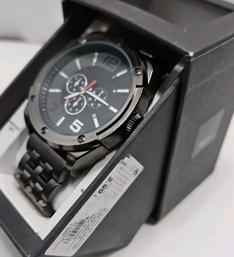 Mossimo Mens Gunmetal Gray Analog Chronograph Large Face Watch New Battery