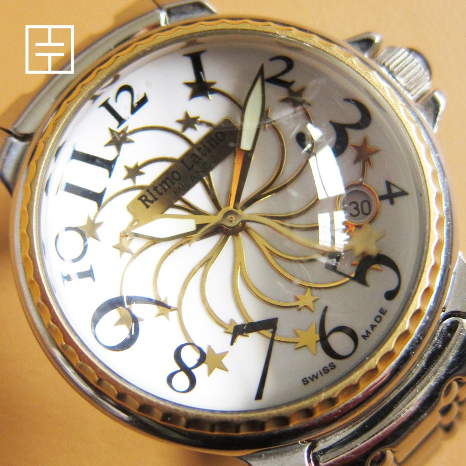RITMO LATINO MILANO Men’s All SS Domed Crystal Quartz Watch (SWISS MADE)