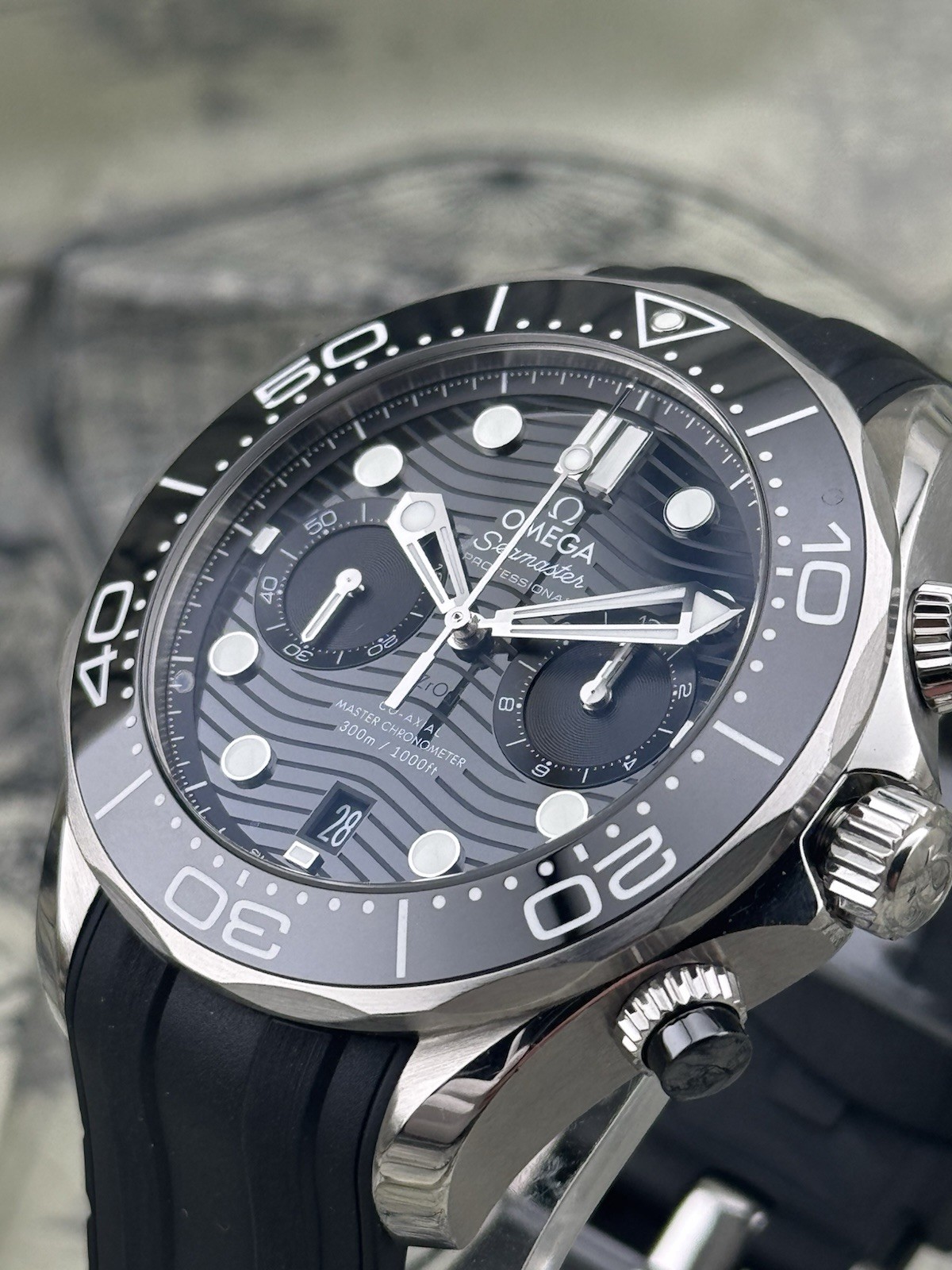 Omega Seamaster Diver 300 Chronograph Black 44 Wave Dial Steel Rubber CO-AXIAL