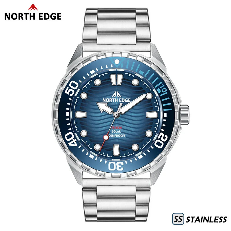 TRITON-TI Titanium Stainless Solar-Powered Diving Watch Luxury Quartz Watches fo