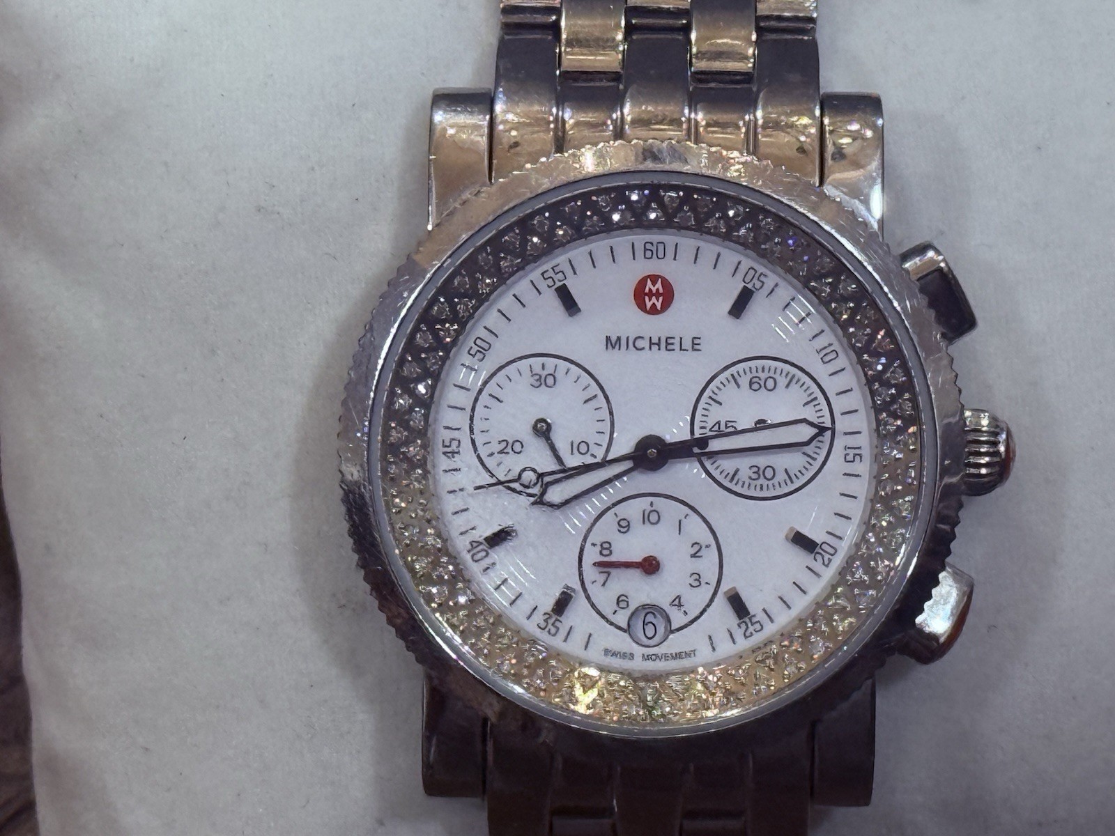 Michele Silver Sport Sail Diamond Chronograph Watch