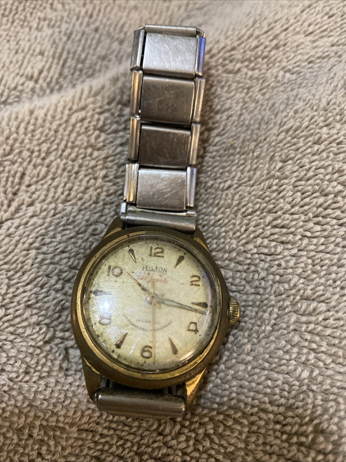 Vintage Hilton Watch 25 Jewels Unbreakable Main Spring Incabloc Parts Or Repair