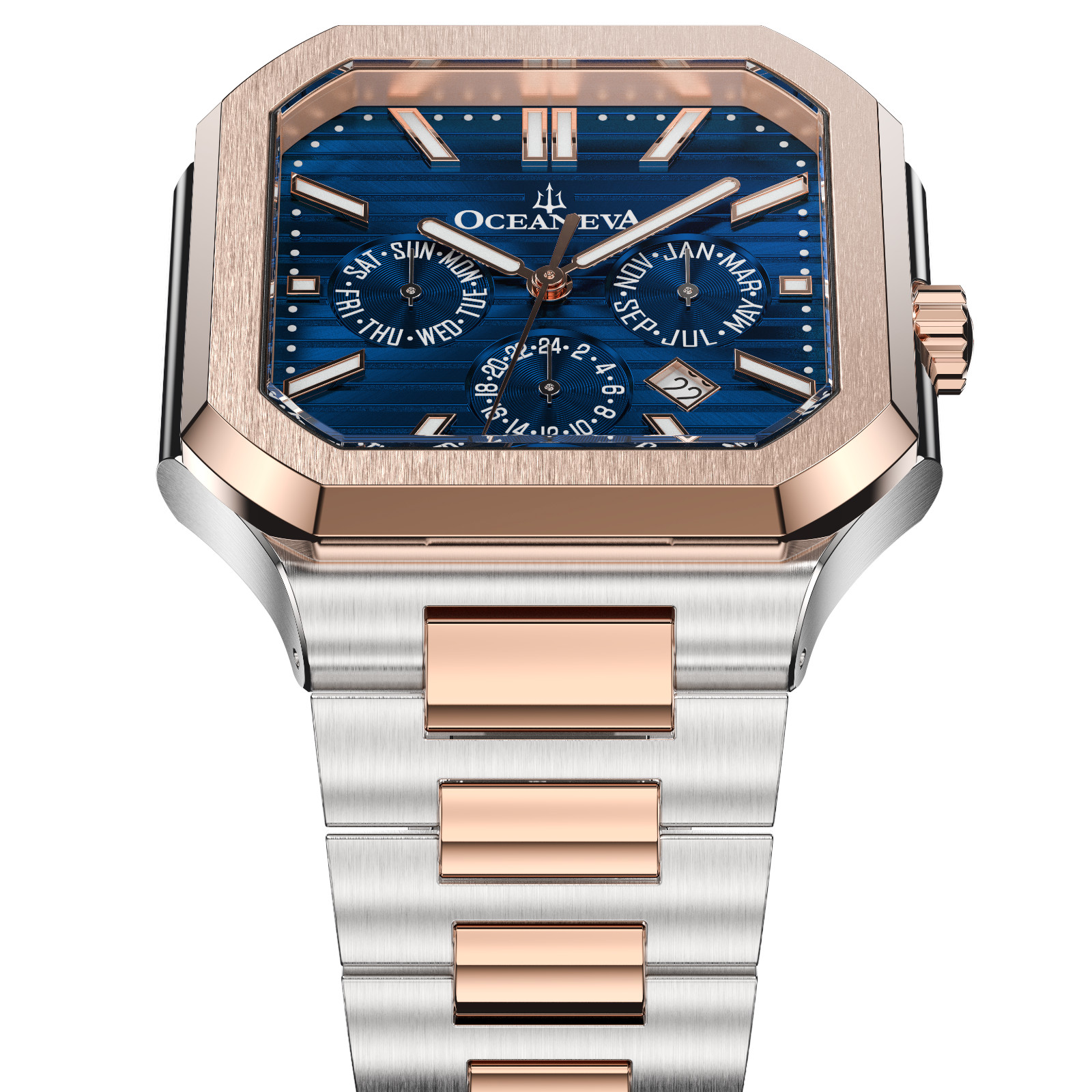 Oceaneva Men’s Tenuis Automatic Calendar Thin Watch – Blue & Rose Gold
