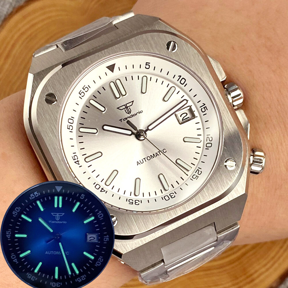 Tandorio New Vintage 42mm White Sunburst Dial Square NH35A GMT Watch for Men