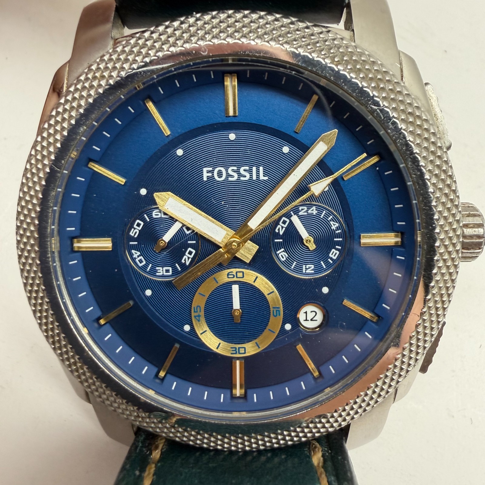 Fossil FS5262 Machine Chronograph Men’s Watch Blue Dial Dark Green Band – AS IS