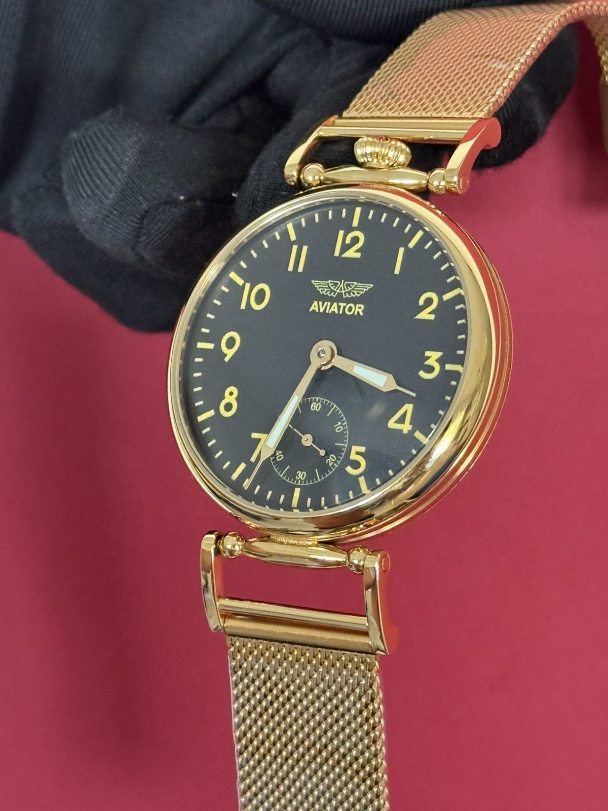 Molniya Watch Mechanical Aviator Wrist Golden Russian USSR Molnja Gold Strap