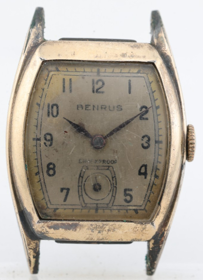 BENRUS MODEL AR 15 TANK 17j WRIST WATCH, 25.6x38mm CASE, 15mm LUG, RUNS (KB)