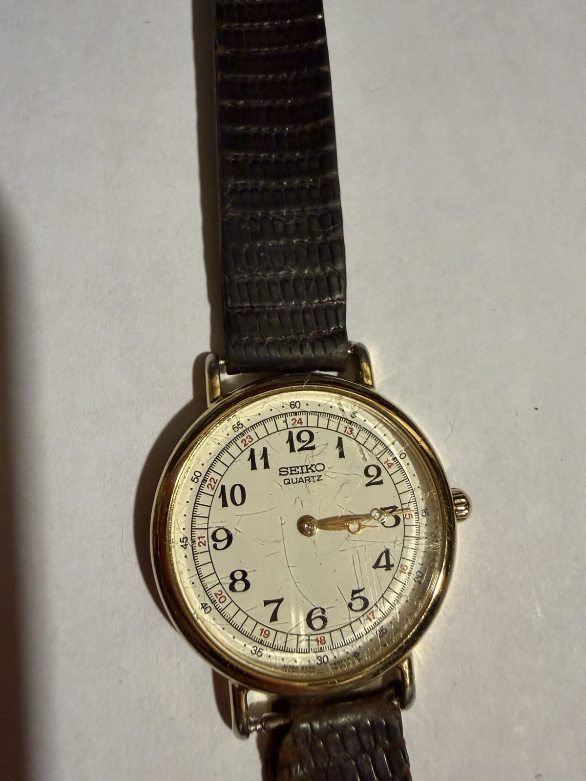 Seiko 5Y30-6000 Quartz Gold Tone Watch 24Hr Dial Parts Repair Not Running