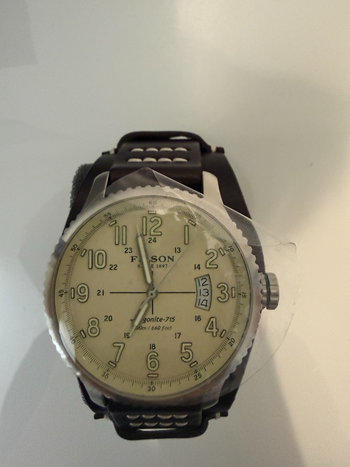 Filson Argonite-715 Quartz Watch Beige Dial Leather Strap Box Manual