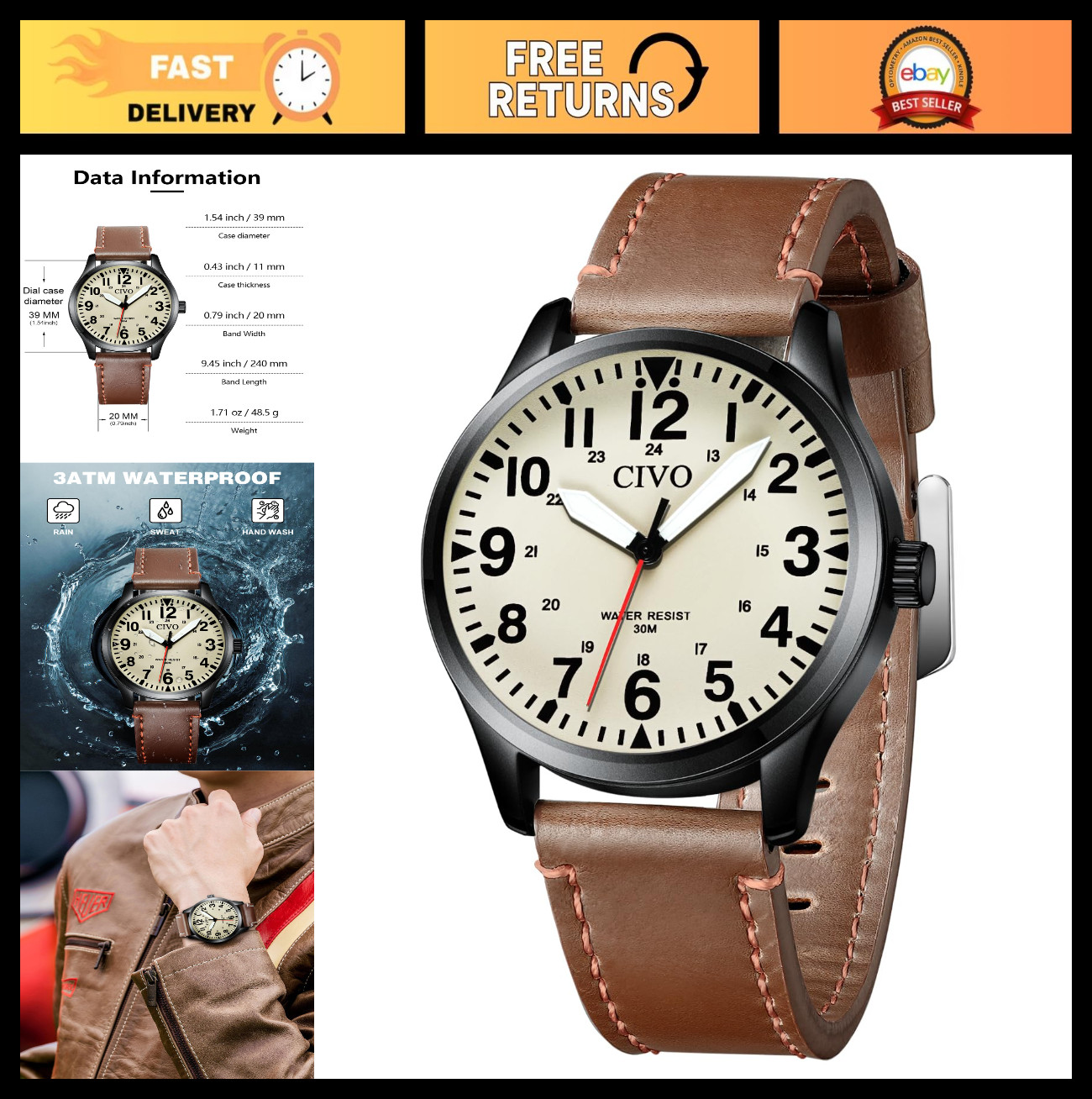 Waterproof Military Watch for Men – Classic Analog Field Wristwatch, Durable & S