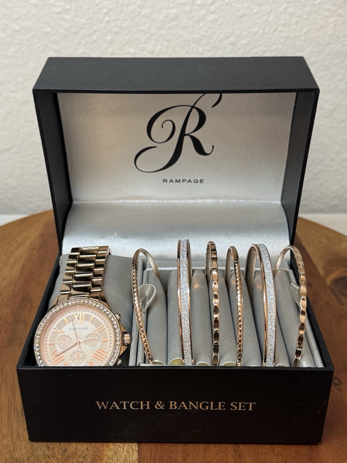 Rampage Rose Gold Watch & Bangle Set 6 Unique Bracelets New In Box