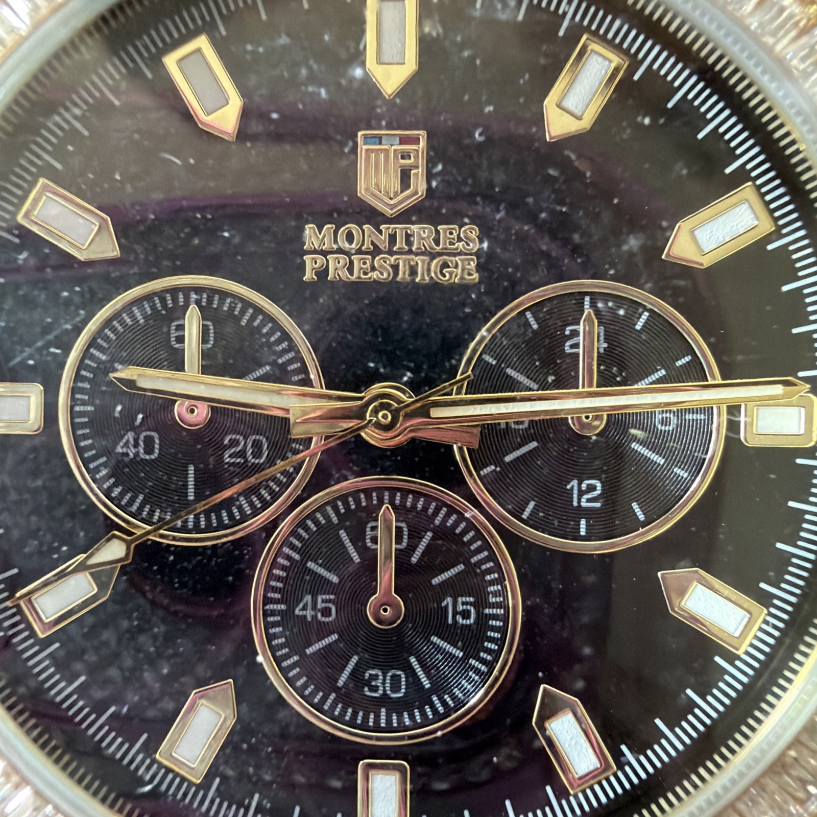 Montres Prestige By Invicta Men’s Watch~0335 44.5mm Gold/Black Bling Steel~NIB