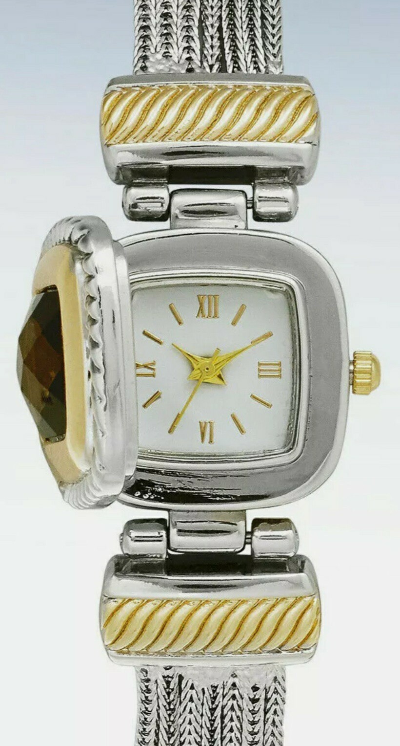 Womens Bracelet Watch Square Flip-Top Two-Tone