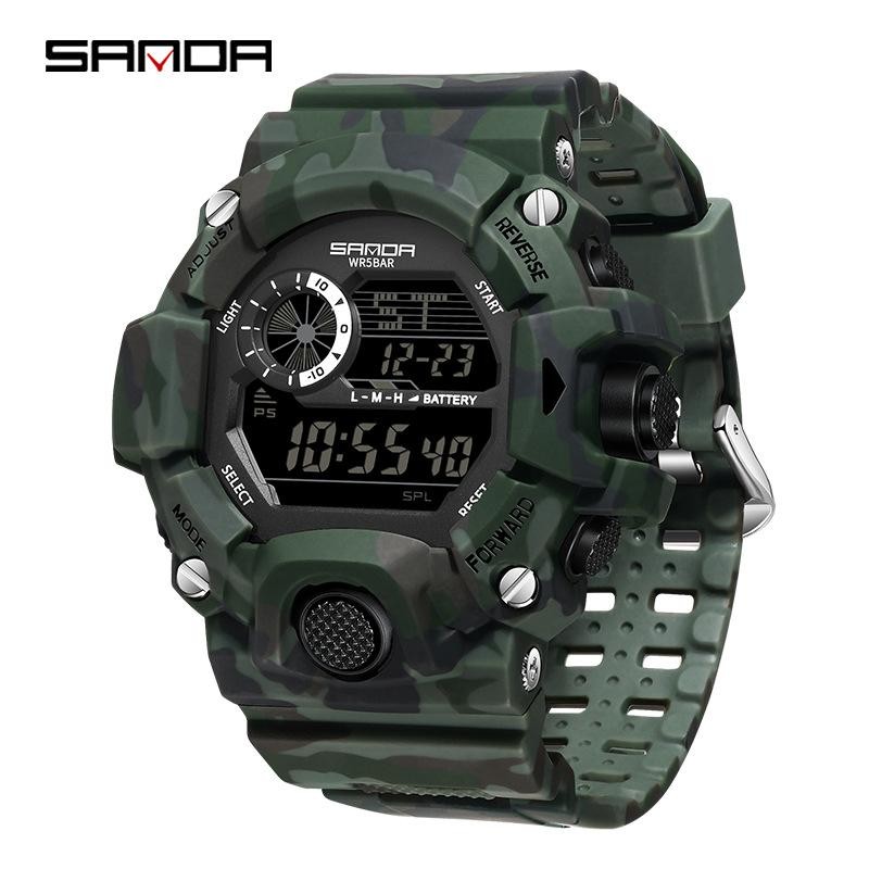 SANDA 2183 Men’s Digital Sport Watch Military Camo Waterproof Silicone Watch