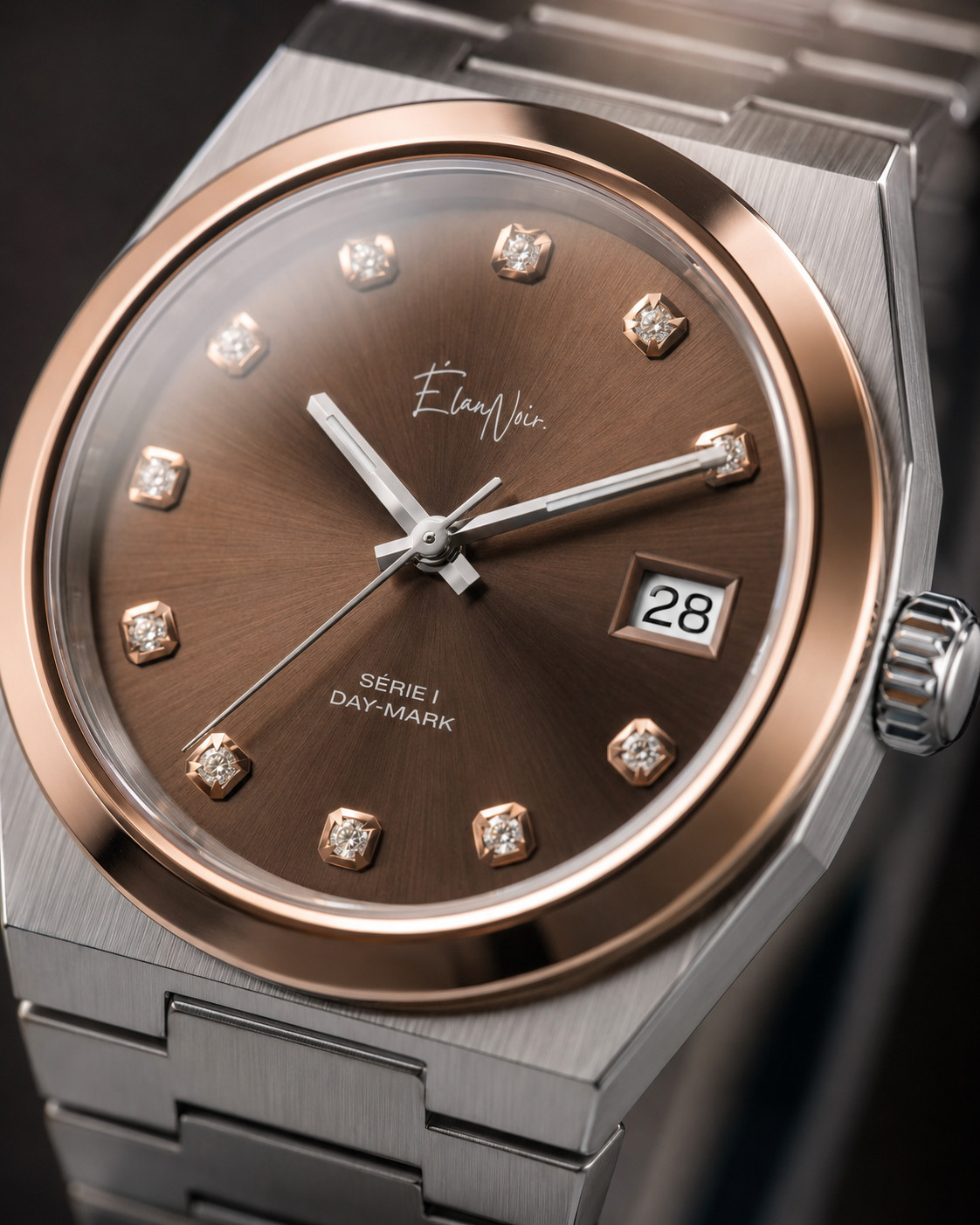 Élan Noir Série I Brown/Silver 36mm Automatic NH35 Sapphire Crystal Steel Watch
