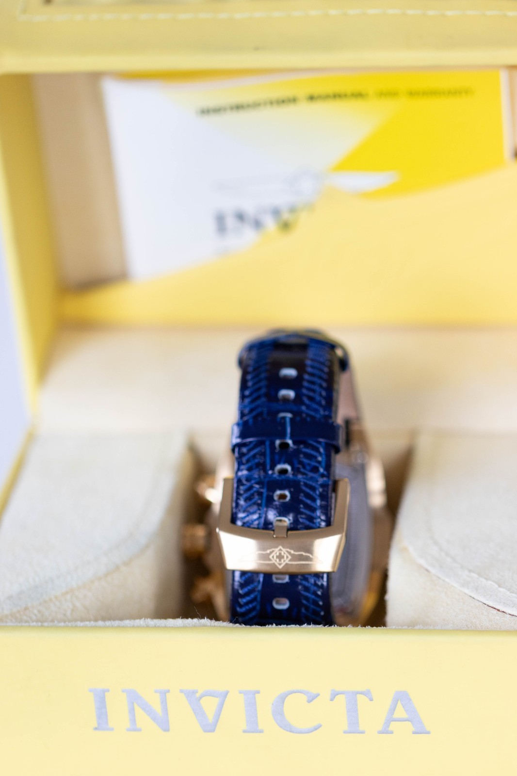 Invicta Lupah 6733 Men’s Blue Dial Gold Tone Chronograph Watch Box Papers