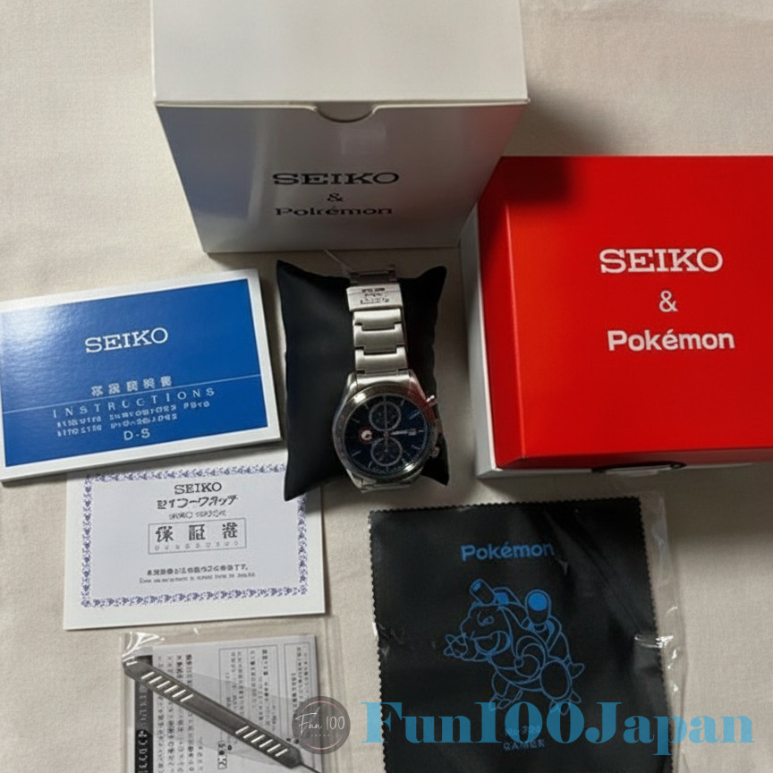 SEIKO SBPY162 Pokemon Blastoise Solar Chronograph Wristwatch Blue Ltd 700 Rare