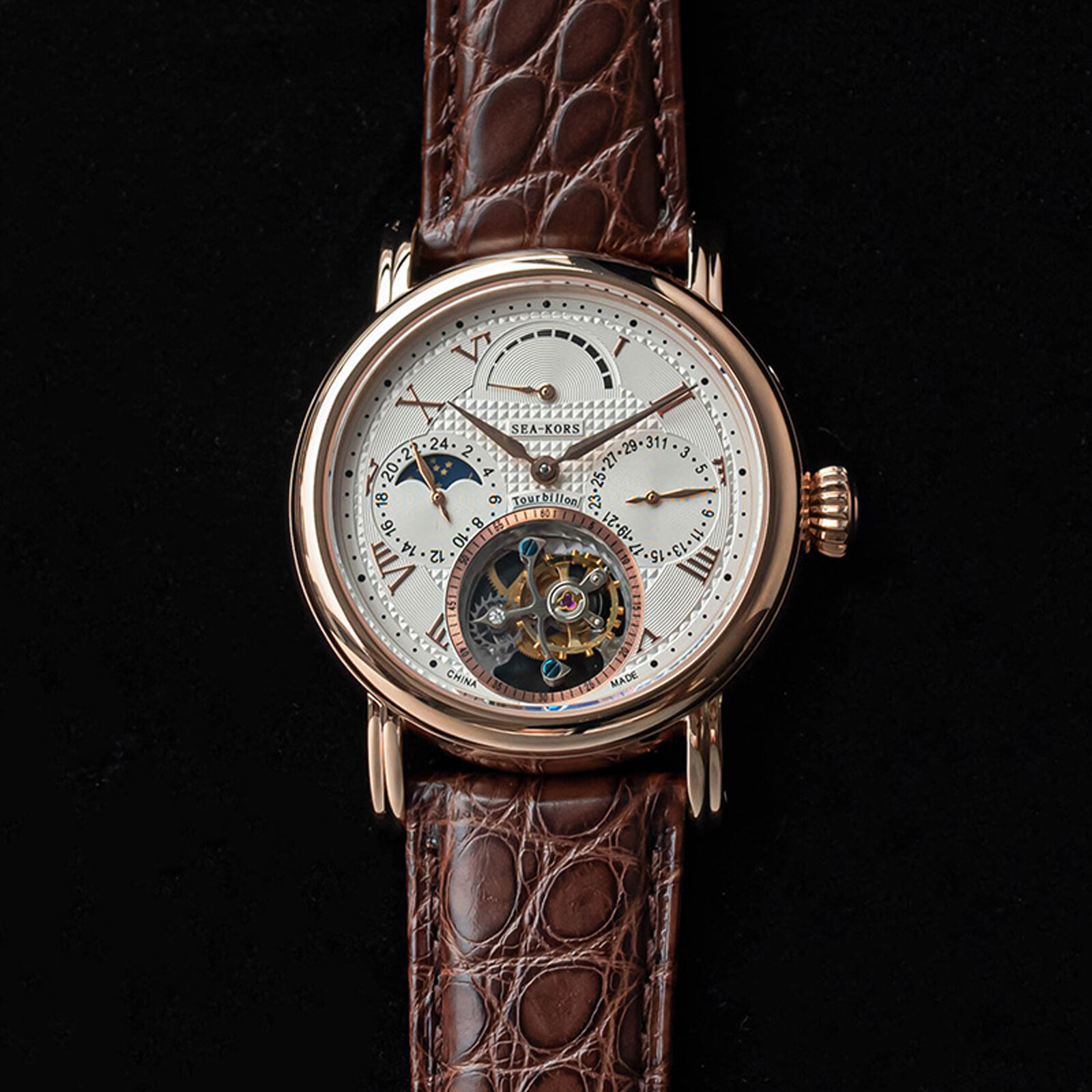 Sugess Seakors Genuine Tourbillon Seagull ST8007 Mechanical Mens Watch SE8007GW