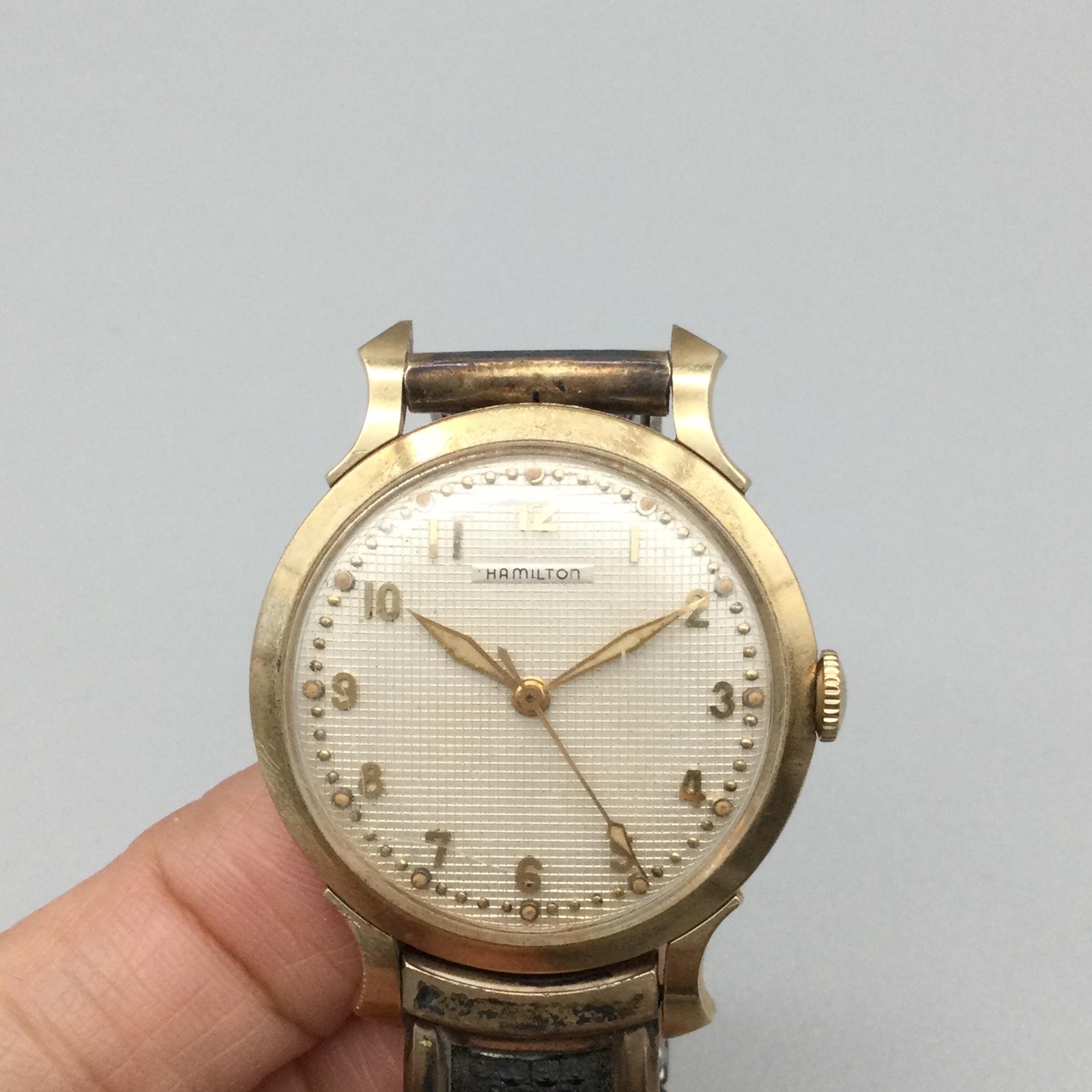 Vintage Hamilton Coleman Mens Watch 34mm Textured Dial Gold 10K Manual Wind