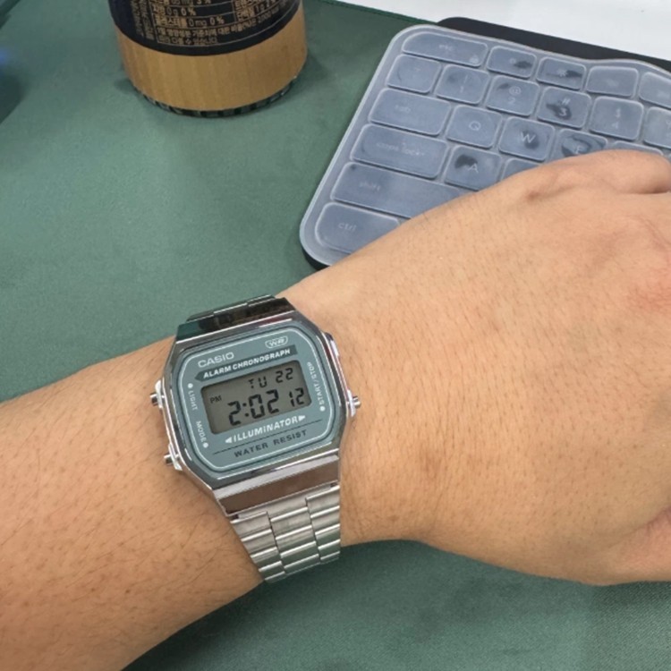 Casio Collection A168WA-3AYES Green Digital Dial Bracelet Watch