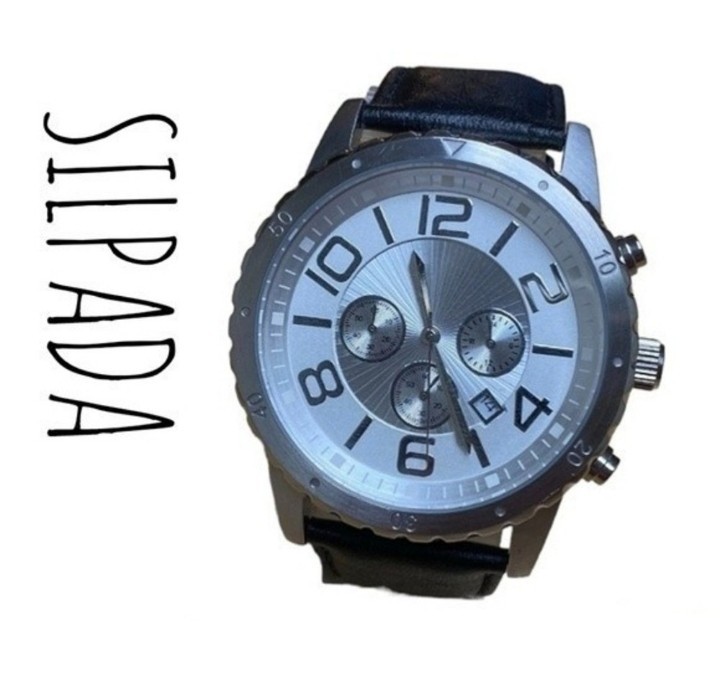 SILPADA Chronograph Black Leather Silver Case Bezel Unisex Boyfriend Style