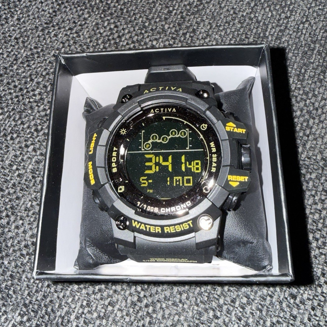 ACTIVA Digital Sport Quartz Watch Black Rubber Strap 30m Alarm Chrono Light