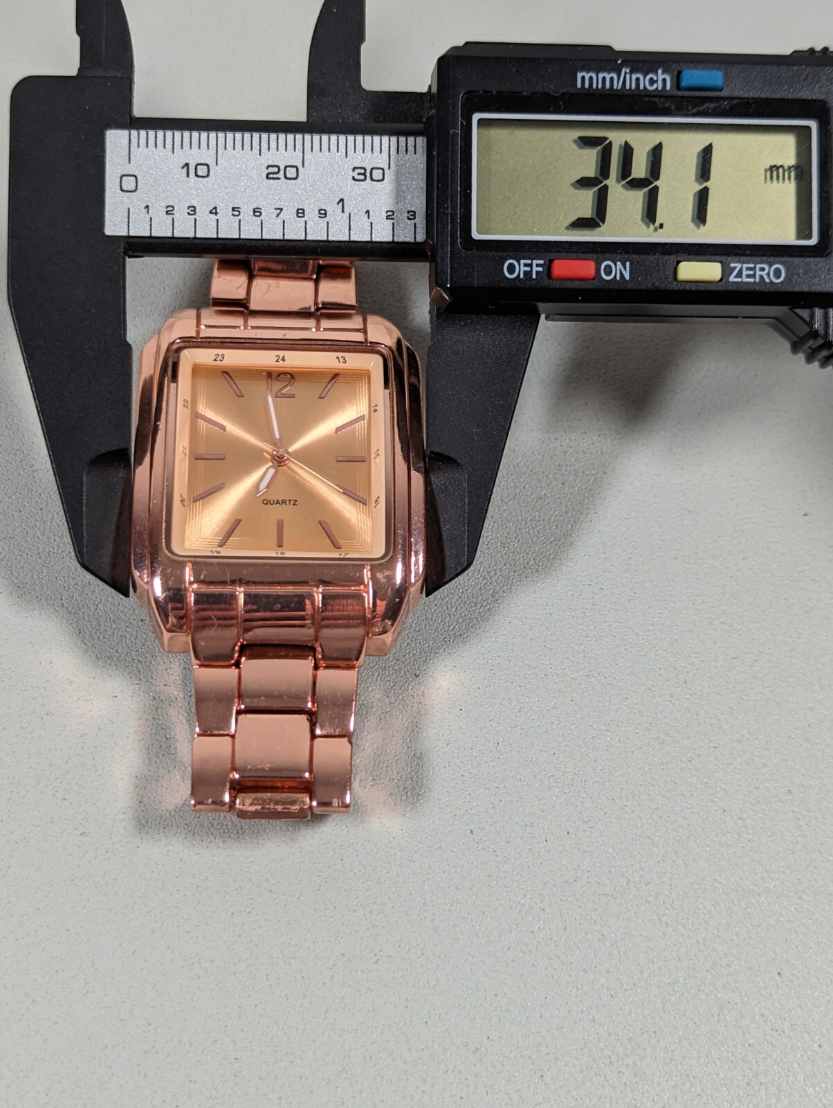 Rose Gold Tone Dial Rectangle Case Stainless Steel Band Watch