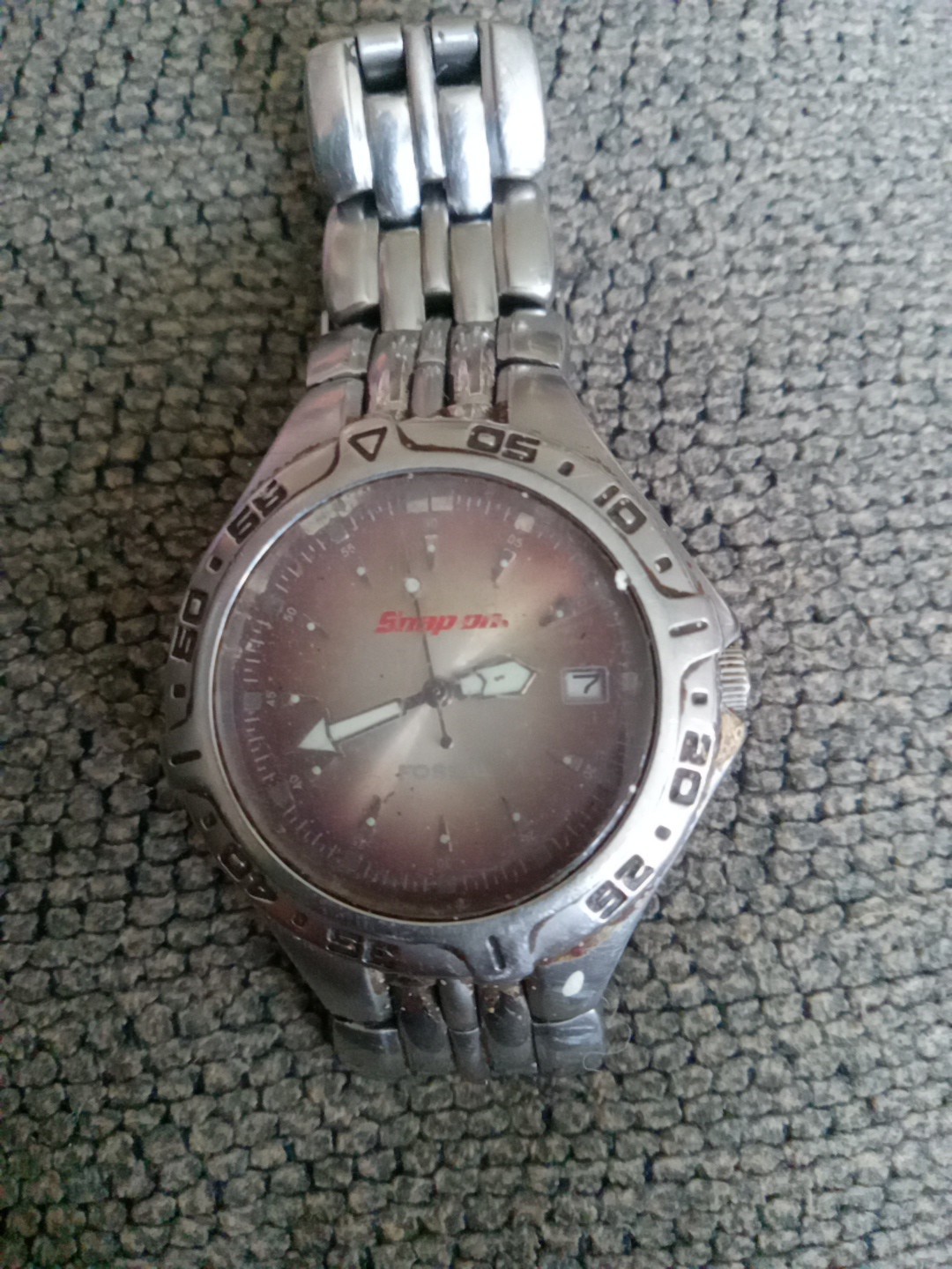 ORIGINAL FOSSIL SILVER STAINLESS STEEL SNAP-ON WRIST WATCH Pr-5187