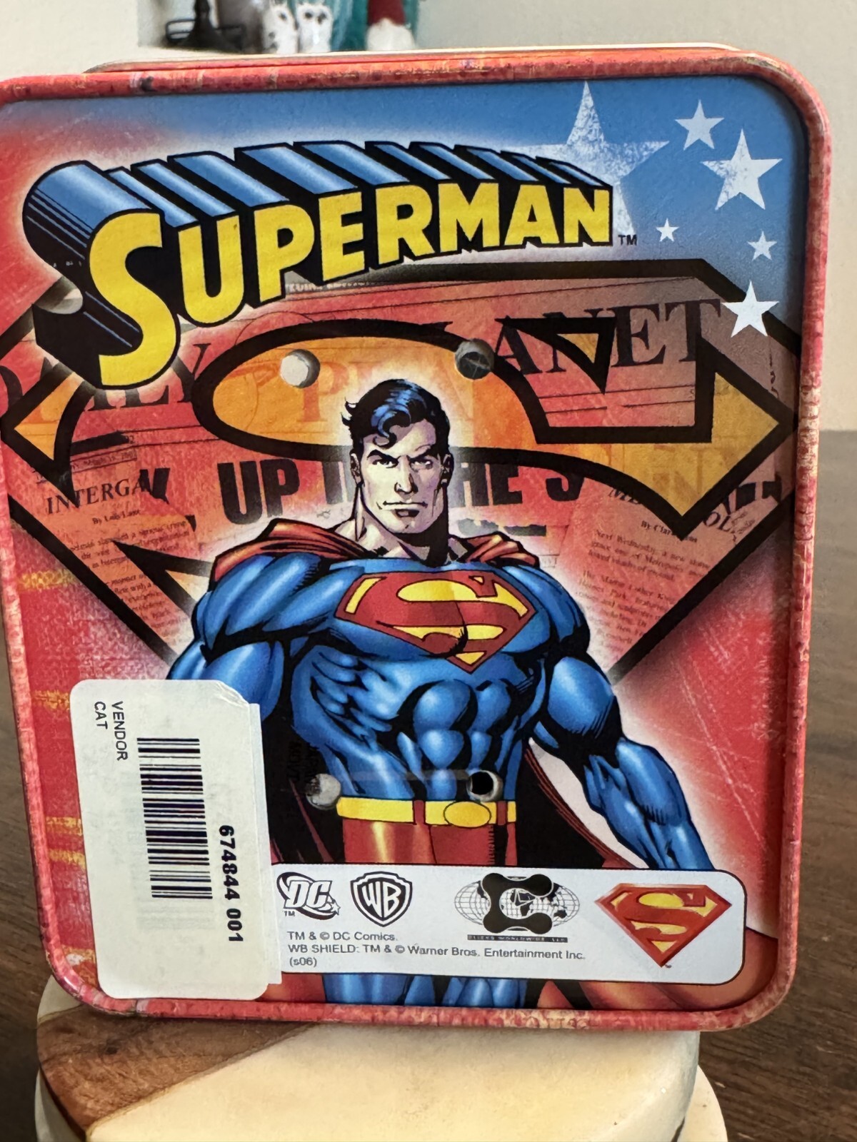 Rare Superman Flip Top Covered Leather Cuff Watch & Decorative Display Tin