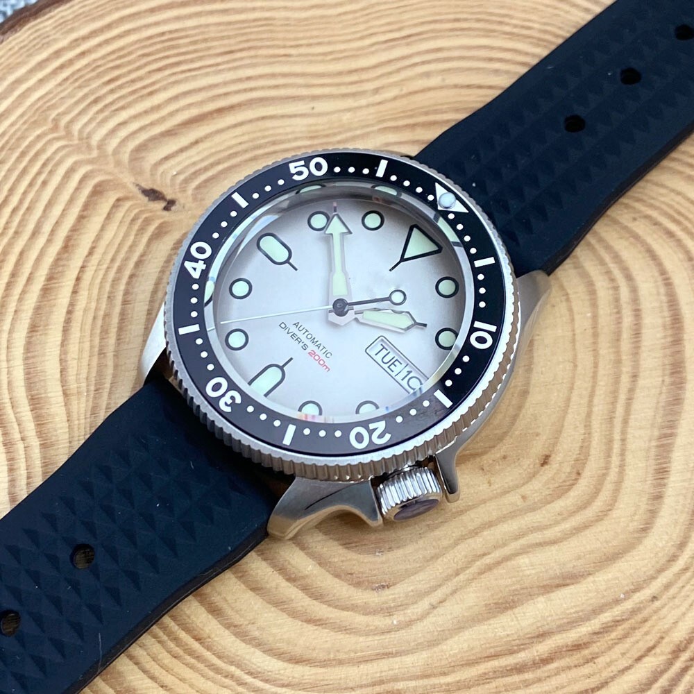 Small SKX 37mm NH36 Diving Mechanical Watch Men Week Day 120 click Ceramic Inset