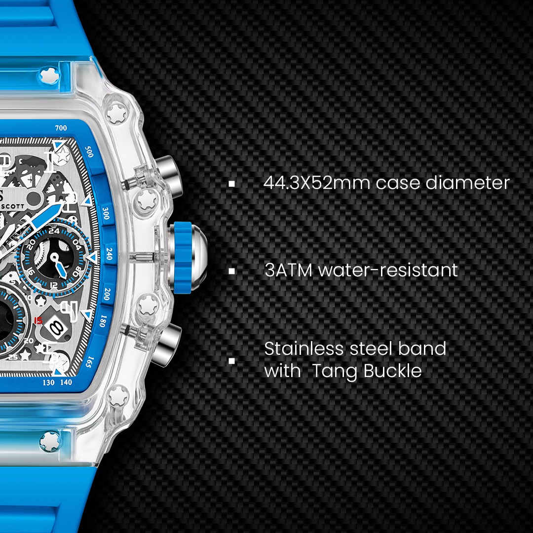Kenneth Scott Men’s Multi Function Watch | Clear Dial, 44.3mm, 50 m (5 ATM)