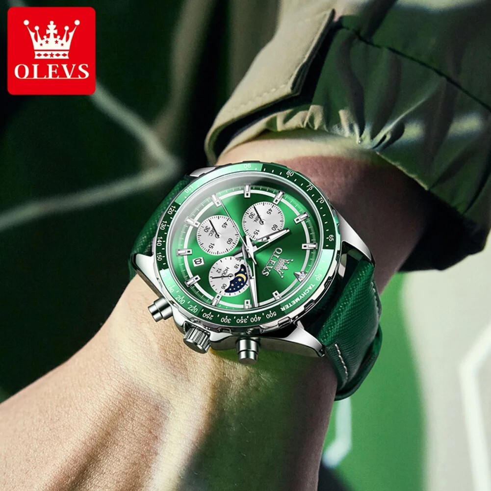 Waterproof Quartz Watch Men’s OLEVS Luminous Luxury Leather Men Business Strap