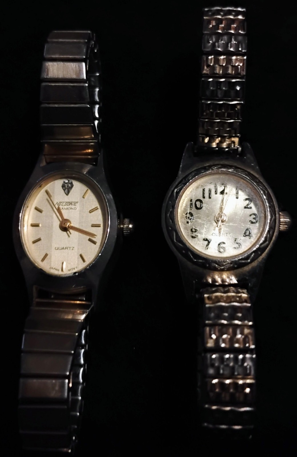 VINTAGE 2 WRIST WATCH LOT~QUARTZ~EXPANSION BAND~GOLDTONE~TRICOLOR~🚫RUNNING~READ