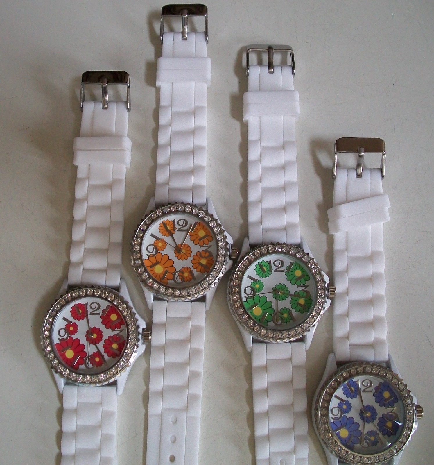 Women’s Fashion Flower Print Orange, Pink, Blue, White Silicone Casual Watch