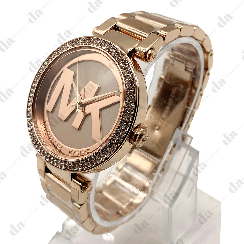 New Michael Kors MK5865 Women’s Parker Rose Gold-Tone MK Logo Dial Watch