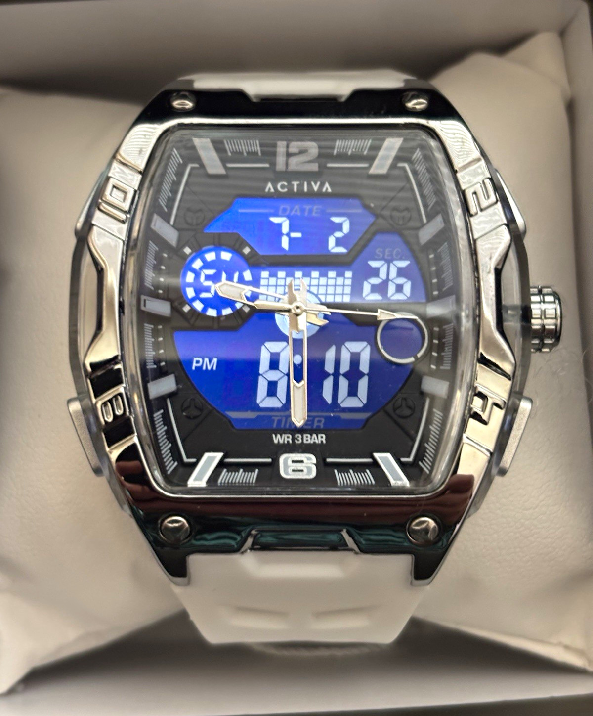 ACTIVA Quartz Analog-Digital Sport Watch 30m WR White Silicone Strap Date