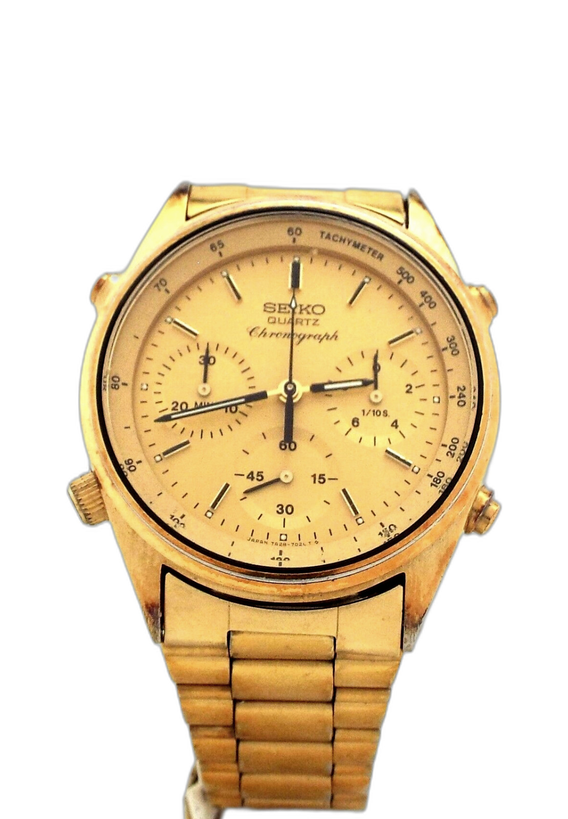 Vintage Seiko Chronograph Watch Men’s 37mm Champagne Dial Gold Tone 7A28-7029