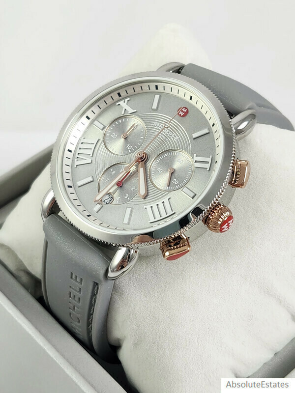Michele Sporty Sport Sail Silver & Rose Gold Grey Watch MWW01P000011 NIB Refurb