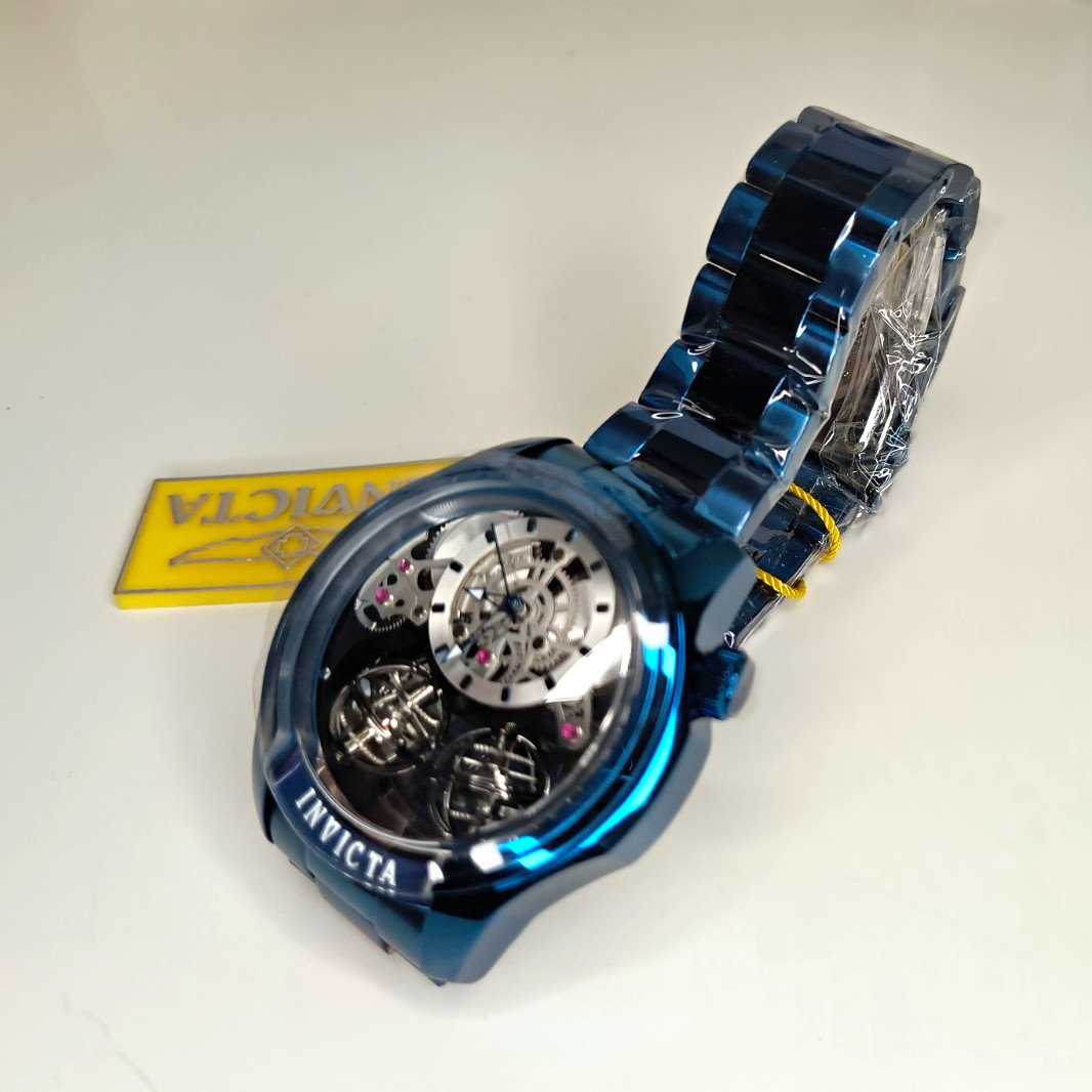 Invicta Specialty Men’s Skeleton Automatic Watch Blue SS Bracelet 50mm Box