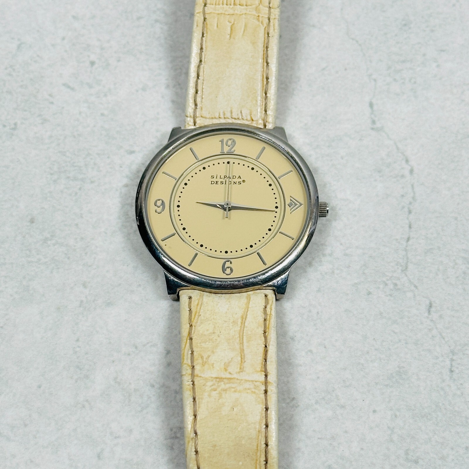 Silpada Designs Watch Womens 34mm Cream Leather Band Silver Tone New Battery