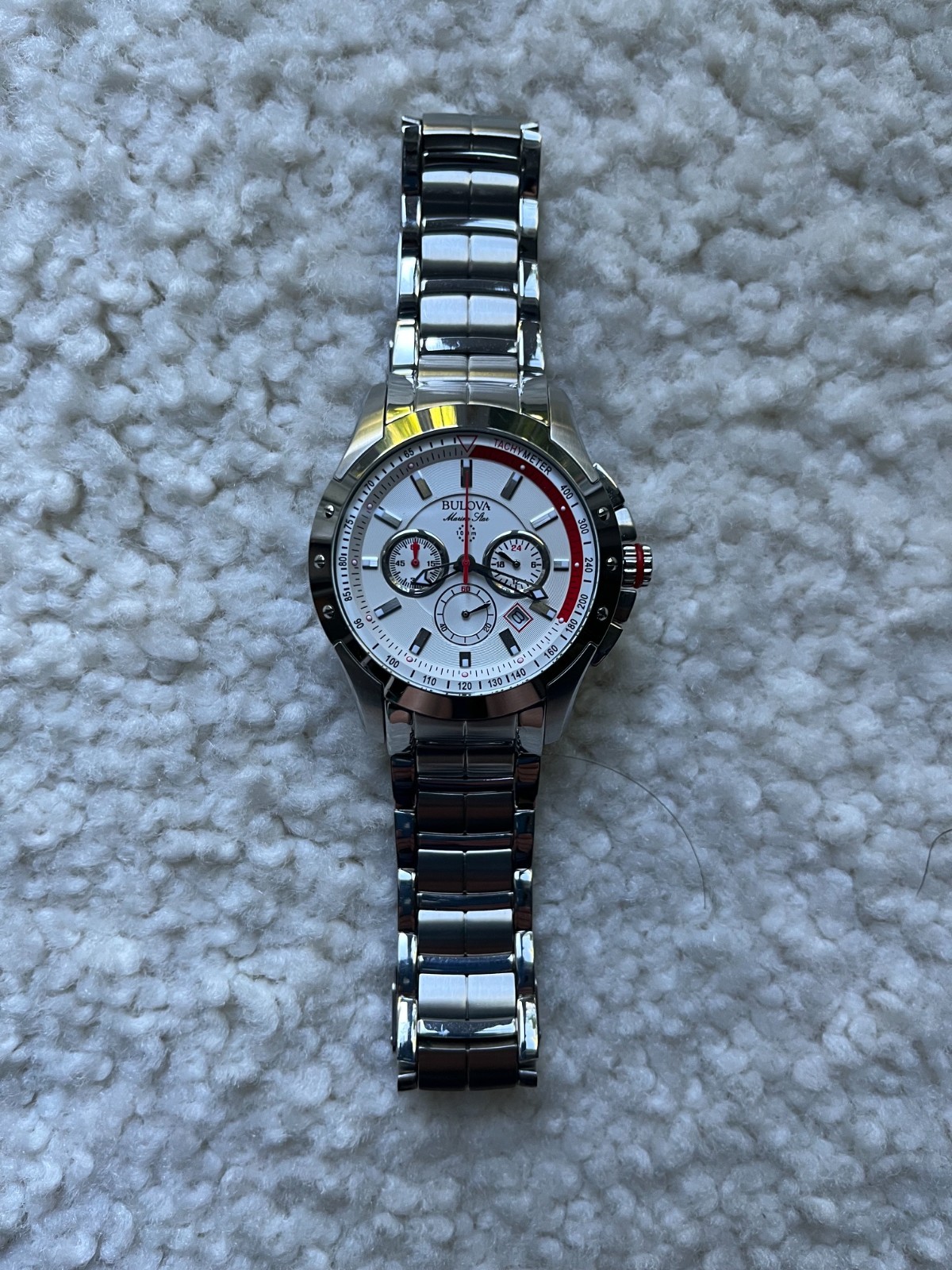 Excellent – Bulova Marine Star Men’s White Dial Chronograph Quartz Watch 96B383